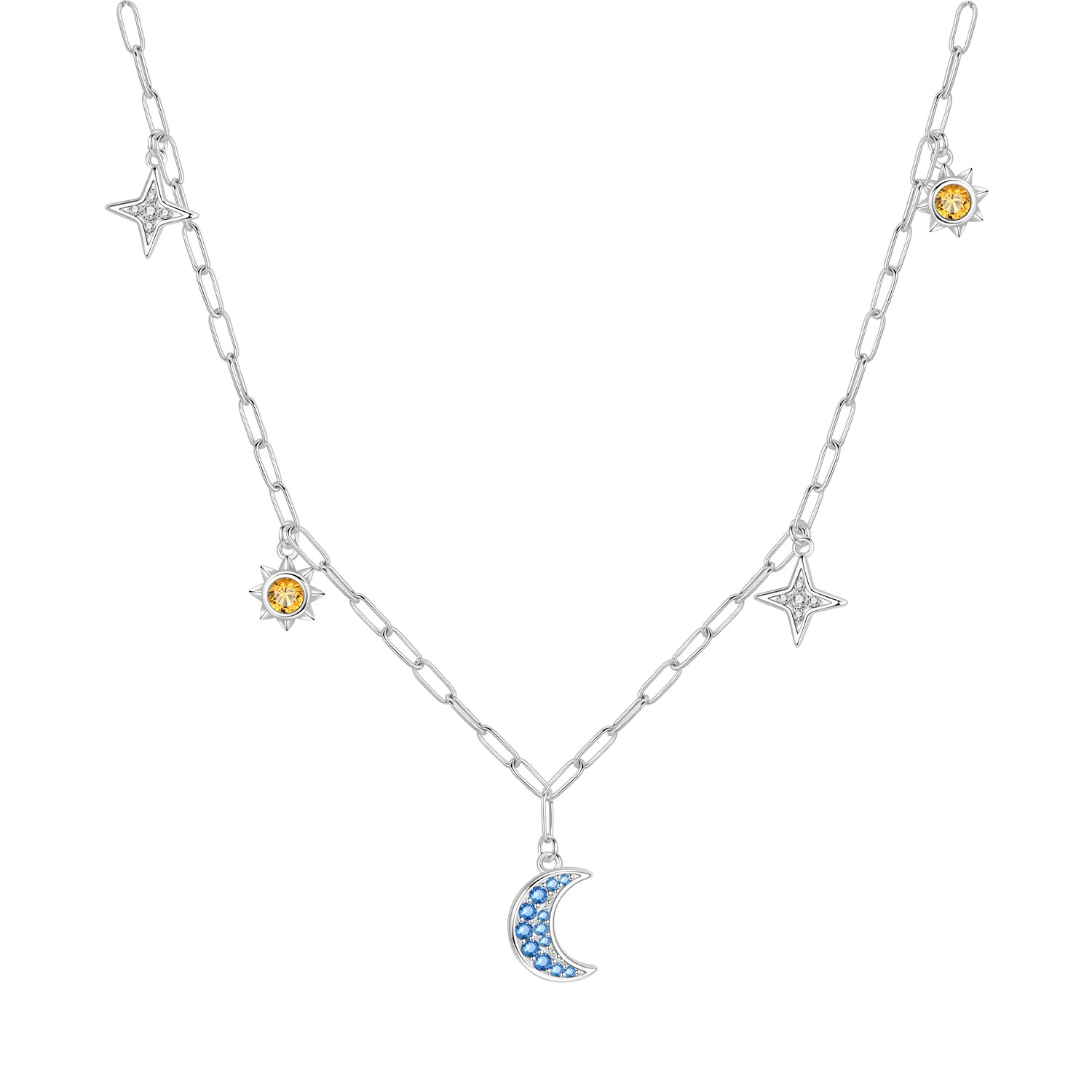Orstarry S925 Sterling Silber Stern Blauer Mond Sonne Halskette für Frauen Geburtstag Originelle Geschenke Mode Feiner Schmuck – Detail 5