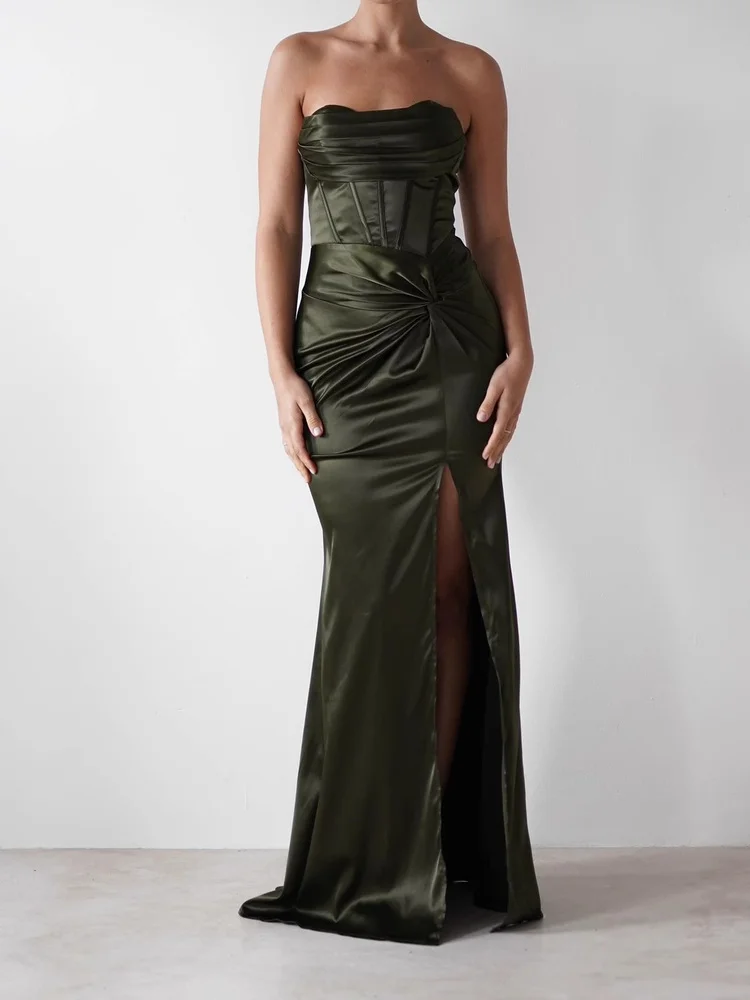 Ele الساتان التفاف الصدر التخسيس الدكتور مثير تسرب فوق تنورة عالية الخصر طويل ألف خط ثوب دون Sve سستة إغلاق بولي... #1