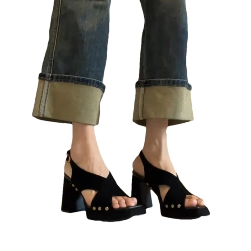 High Heels Women's Sandals Chunky Fashion Shoes Elegant Party Dress Slippers Designer New Retro Luxury Mujer Zapatillas image 6