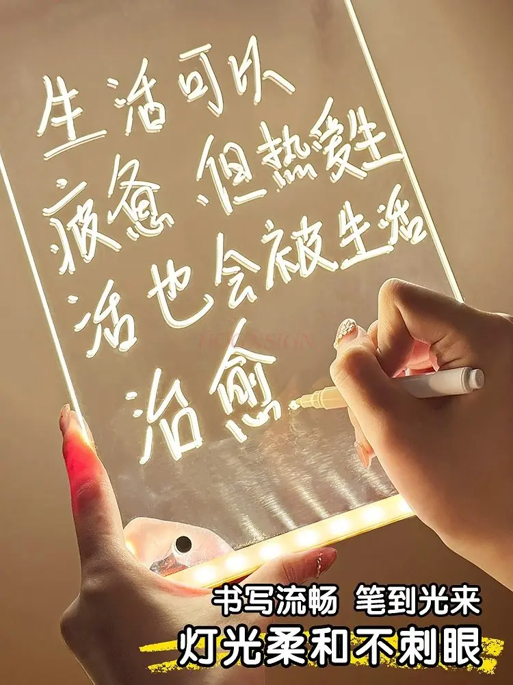 Pizarra pequeña iluminada, puesto electrónico LED, cartelera luminosa acrílica transparente, tablero de escritura borrable, 1 Uds.