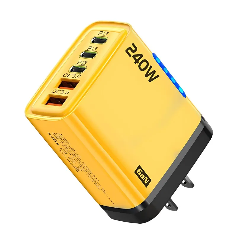 240W GaN Charger Adapter 5 Port PD USB Fast Charger 10A Type C Super Fast Charge Cable LED Light Power Adapter for Laptop Phone