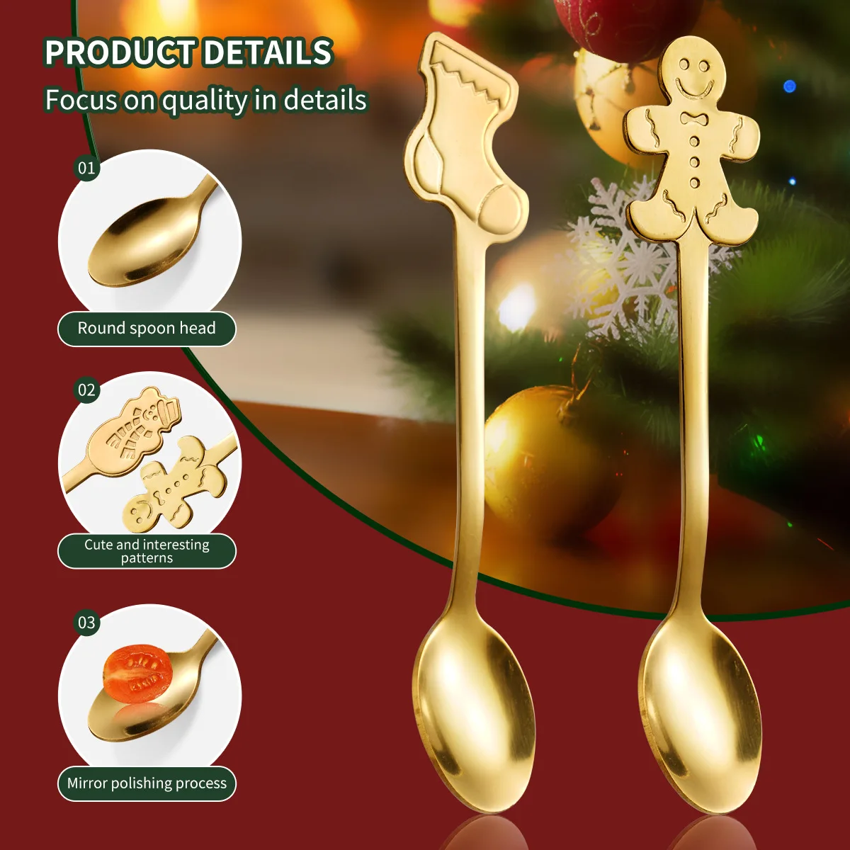 4Pcs Gold/Silver Christmas Coffee Spoons with Gift Box Set Stainless Steel Gingerbread Man Dessert Spoons Cutlery 2024 Xmas Gift