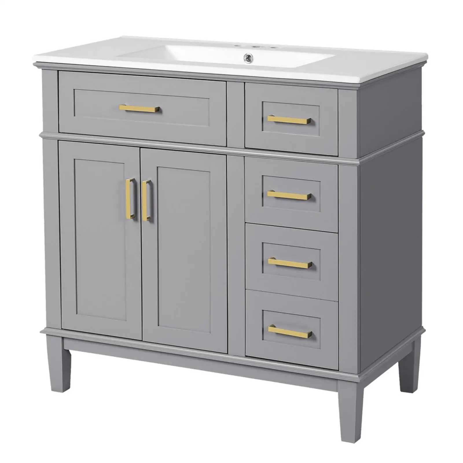 

Bathroom Vanities 36 Inch Gray Modern Cabinet with Ceramic Sink Soft Close Drawers for Luxury Small Bathrooms