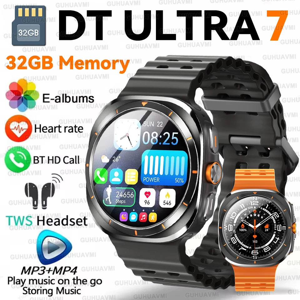 

2025 New DT Watch 7 Ultra 47mm SmartWatch 32GB Memory MP3 MP4 Local Music 3D Menu NFC GPS Compass BT Call Men Sports Smartwatch