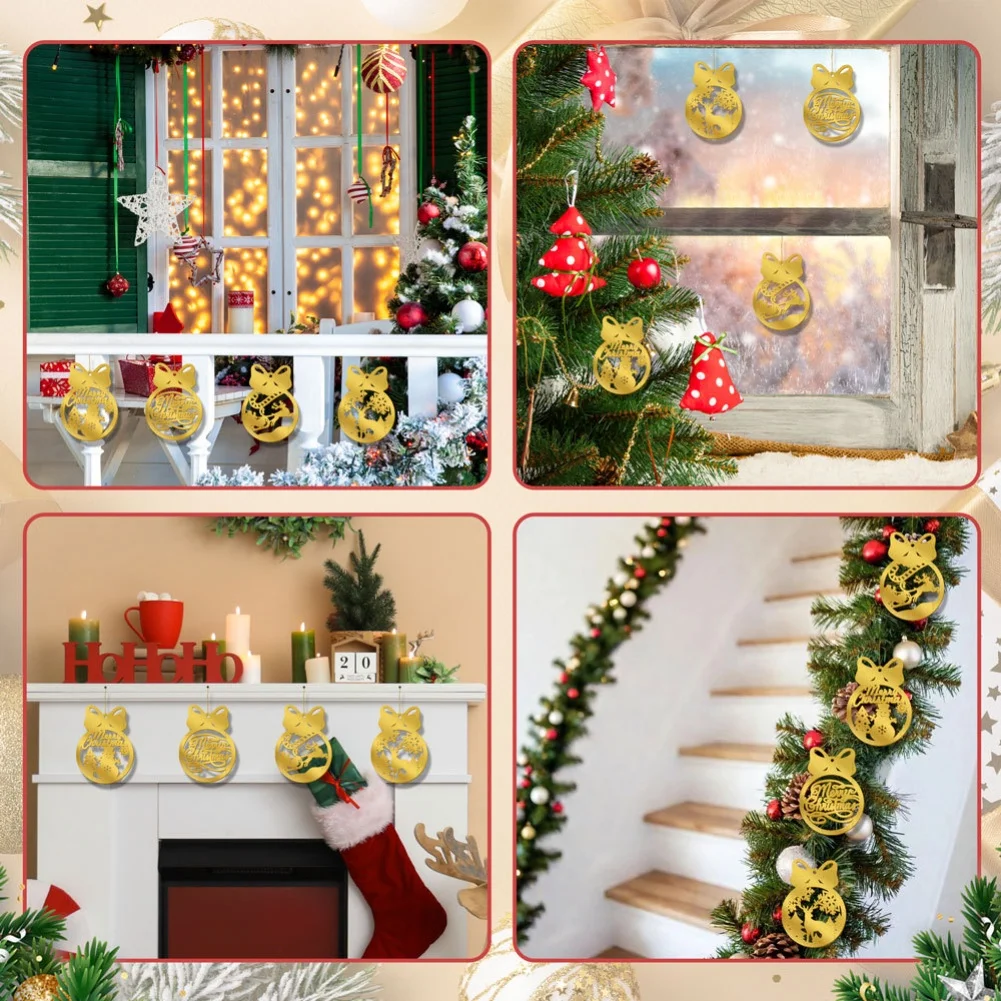 

12 Piece Double Sided Golden Acrylic Christmas Ball Ornaments Set with Material for Seasonal Tree and Home Display