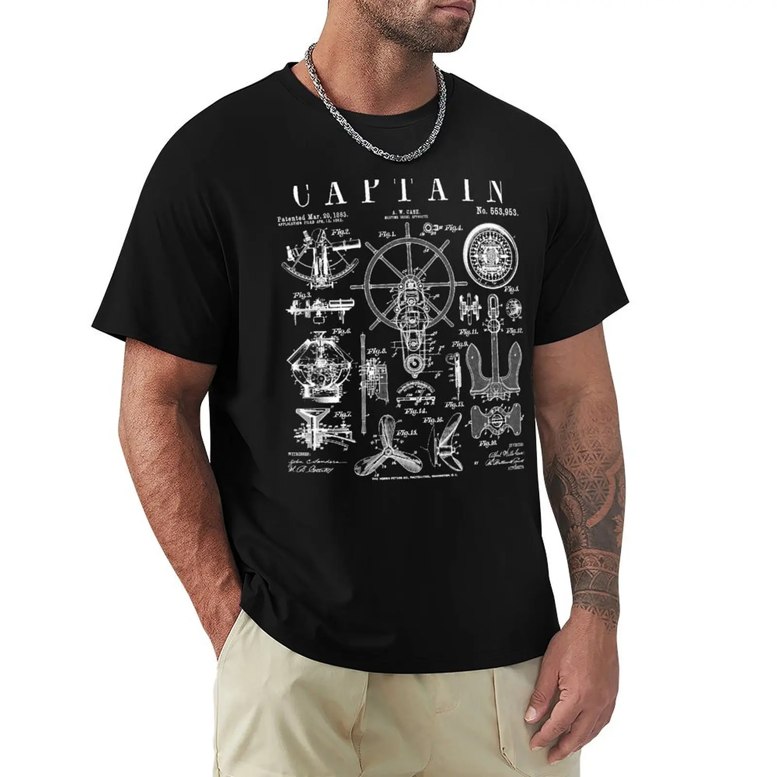 

Ship Captain Nautical Maritime Sailing Boat Vintage Patent T-Shirt plain graphics mens clothing