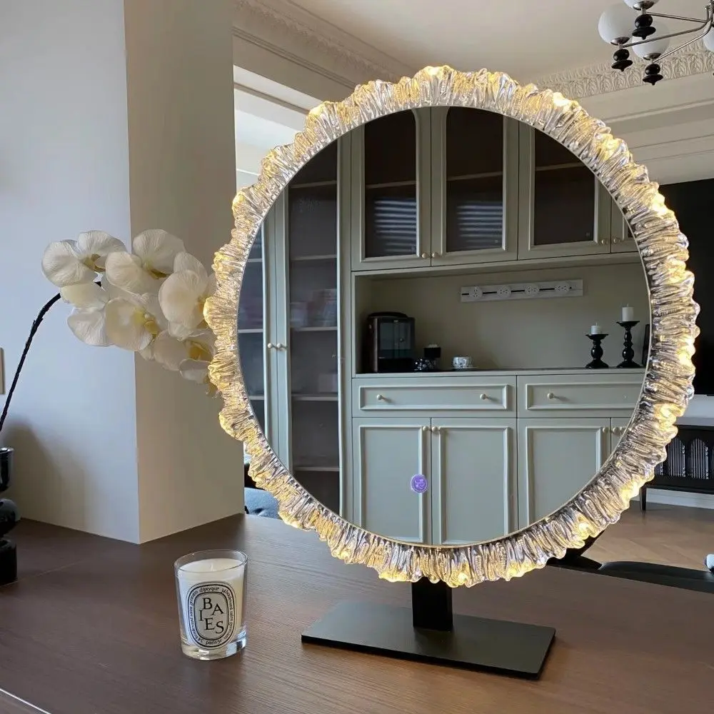 New light luxury makeup mirror wall-mounted desktop Internet celebrity led smart dressing mirror three-color dimming dressing