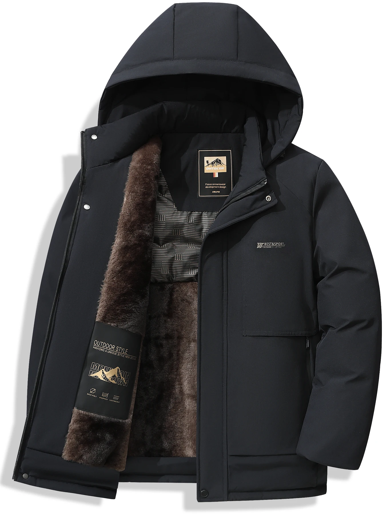 

Winter warm and plush thick dad cotton jacket casual business men can take off hats windproof and warm cotton jacket top father