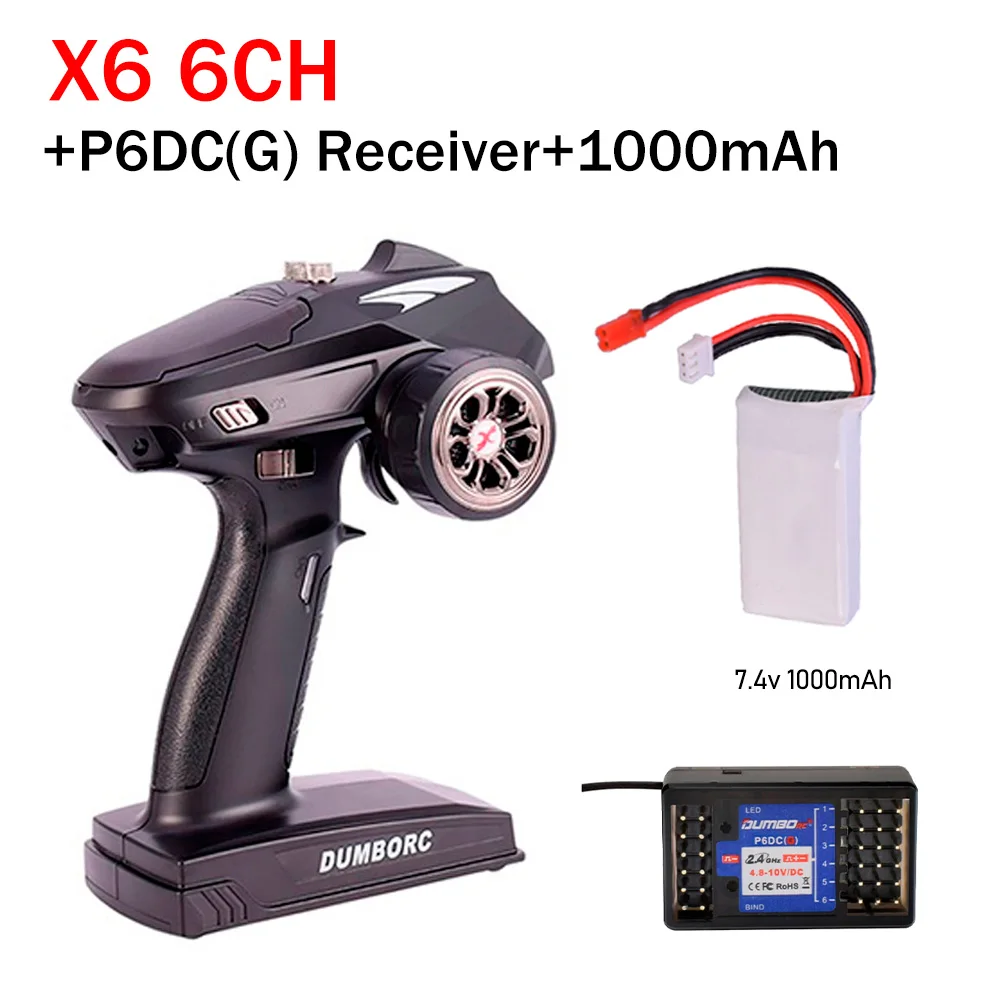 DUMBORC Zender Afstandsbediening 2.4G 6CH X6 met P6FG Gyro Ontvanger LED Lichtset voor 1/10 1/8 Crawler Axial SCX10 RC Auto