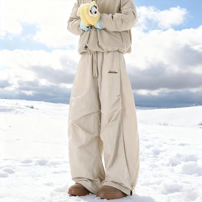 

American Sle Folded Thiened Winter Cotton Pants Men's Fce Lined Wide Leg Knife Blade Pants Cold Resistant Trousers
