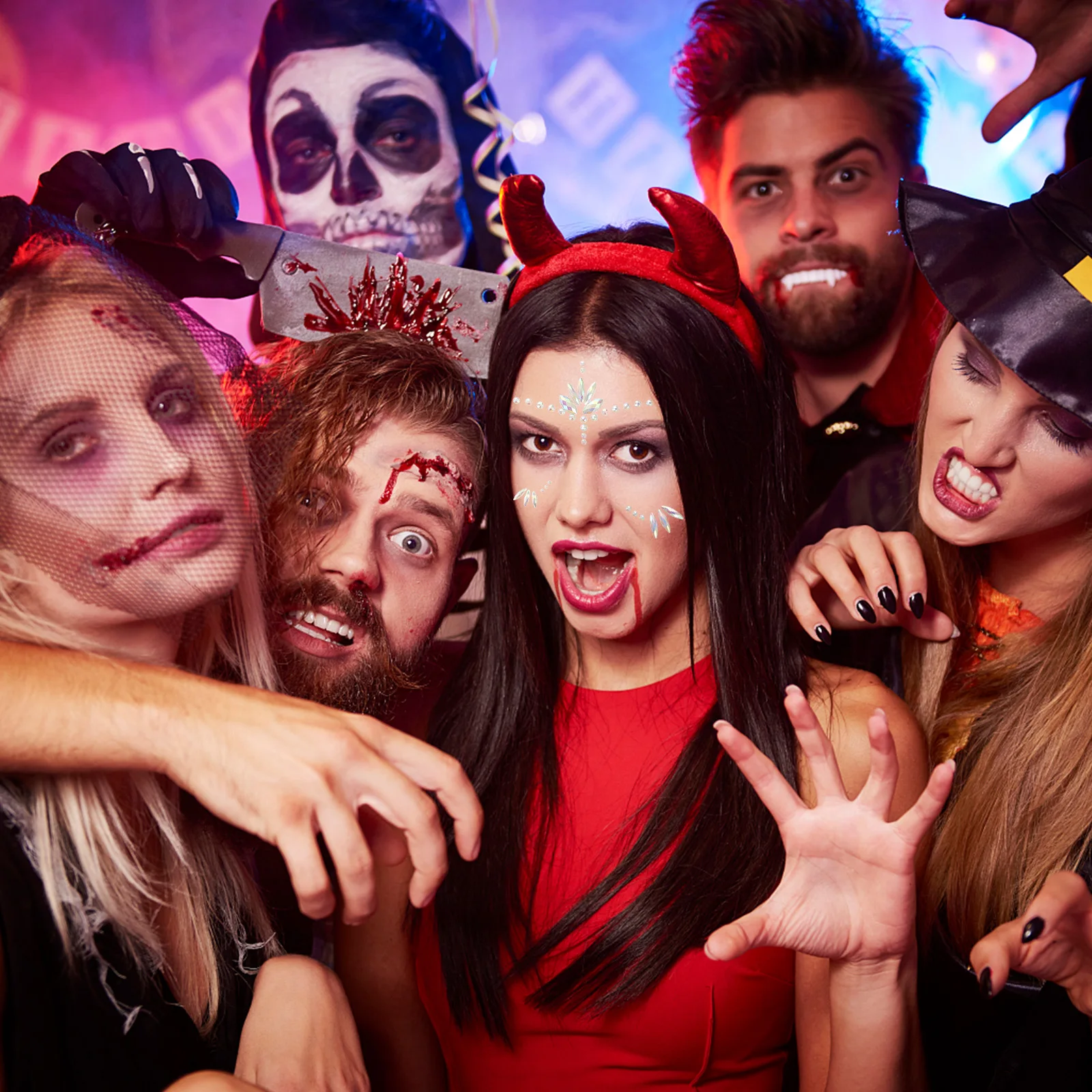 

3 Sheets Glow In The Dark Face Gems Tattoos Luminous Fluorescent Rhinestone Stickers For Halloween Party Costume Carnival Decor