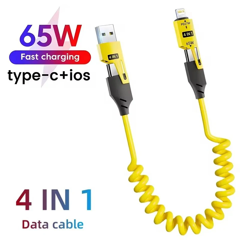 65W Cable Super Fast Charging 4 IN 1 Zinc Alloy USB-C for iPhone 17Pro Usb Type C Cable For Xiaomi Samsung PD 1.5M Data Cable