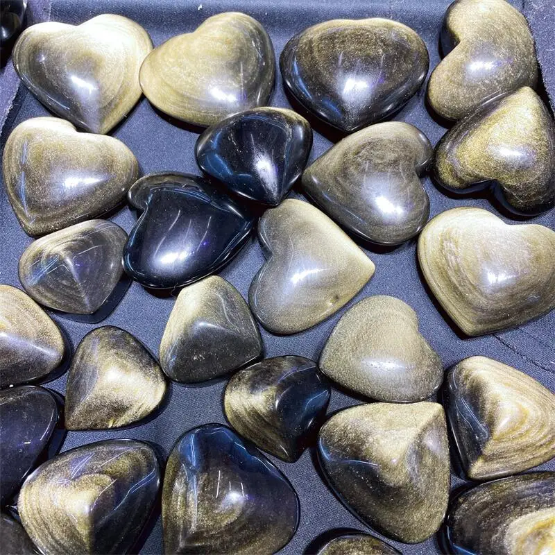 500g Natural Golden Obsidian Heart Crystal Polishing Fengshui Home Decoration Flashy Sparkly Healing Energy Quartz