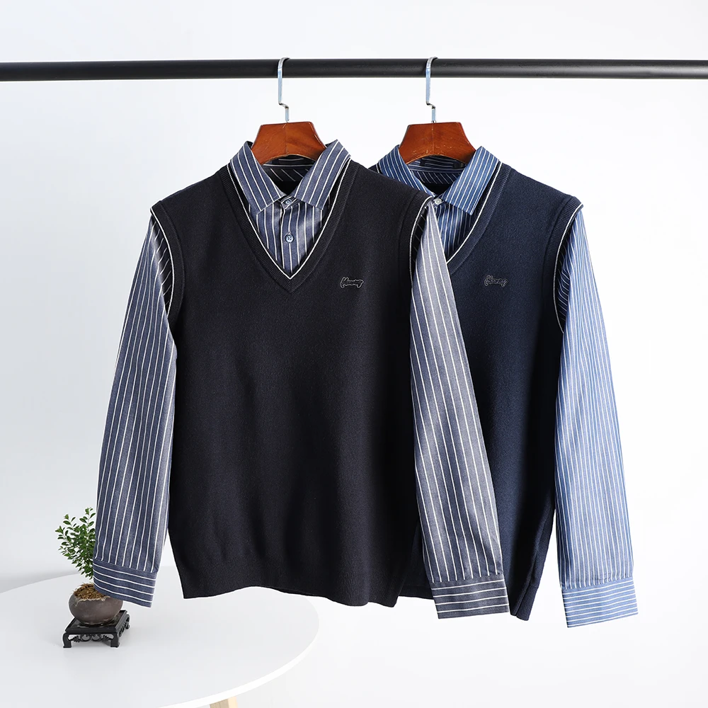 

Мужской повседневный вязаный свитер Ele Gentleman с воротником-стойкой, имитация двухслойности, для осени и зимы, модный городской стиль