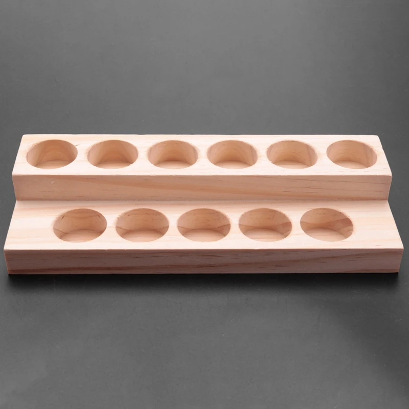 6X 11 Holes Wooden Essential Oil Tray Handmade Natural Wood Display Rack Demonstration Station For 5-15Ml Bottles