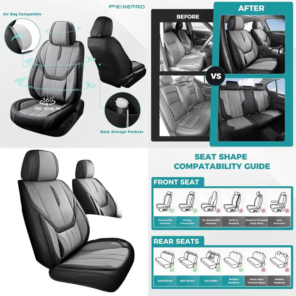 

Универсальные чехлы для сидений из искусственной кожи - дышащие, водонепроницаемые защитные чехлы для сидений автомобилей, внедорожников и грузовиков в черном и сером цветах