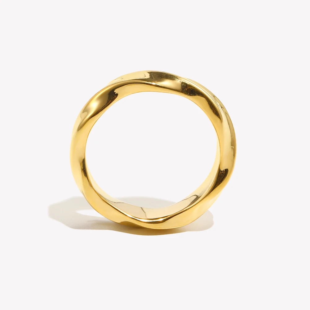 E.B.belle Minimalist Basic Waterwave Twist Gold Rings For Woman Stainless Steel 18K Gold Plated Waterproof Women Rings Jewelry