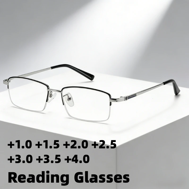 

New Business Metal Semi-Frame Anti-Blue Light Presbyopia Glasses Classic High-Definition Comfortable Reading Eyewear Unisex