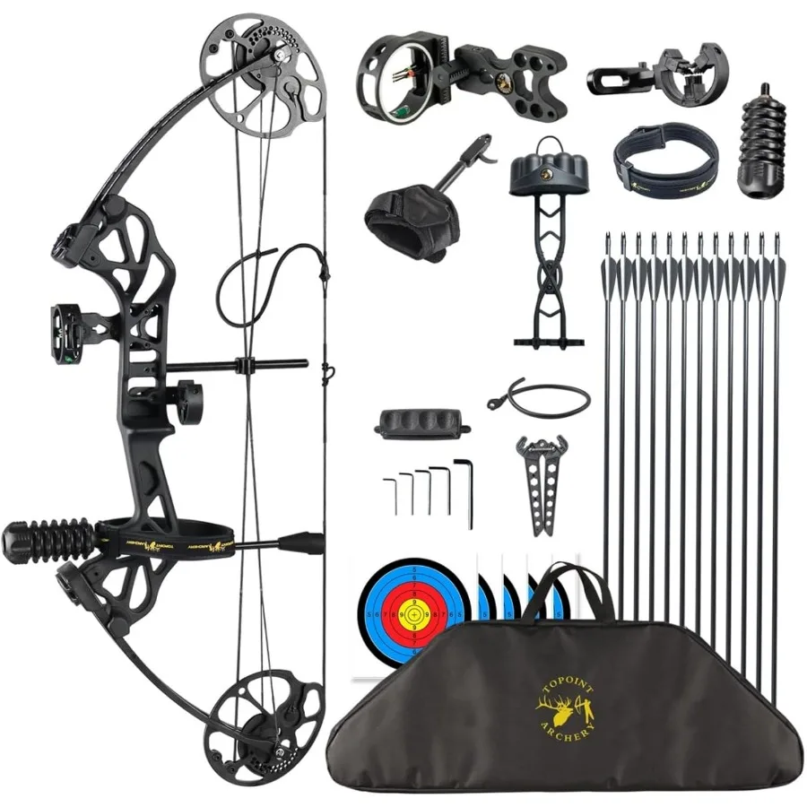 

Topoint Archery Compound Bow Pro Set Легко регулируемый набор луков и стрел без прессования Набор луков и стрел 19-31 дюймов Длина натяжения 0–70 фунтов Веси