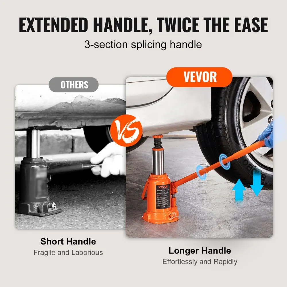 VEVOR Hydraulic Bottle Jack  All Welded Bottle Jack Lifting Range with 3-section Long Handle For Industrial Engineering