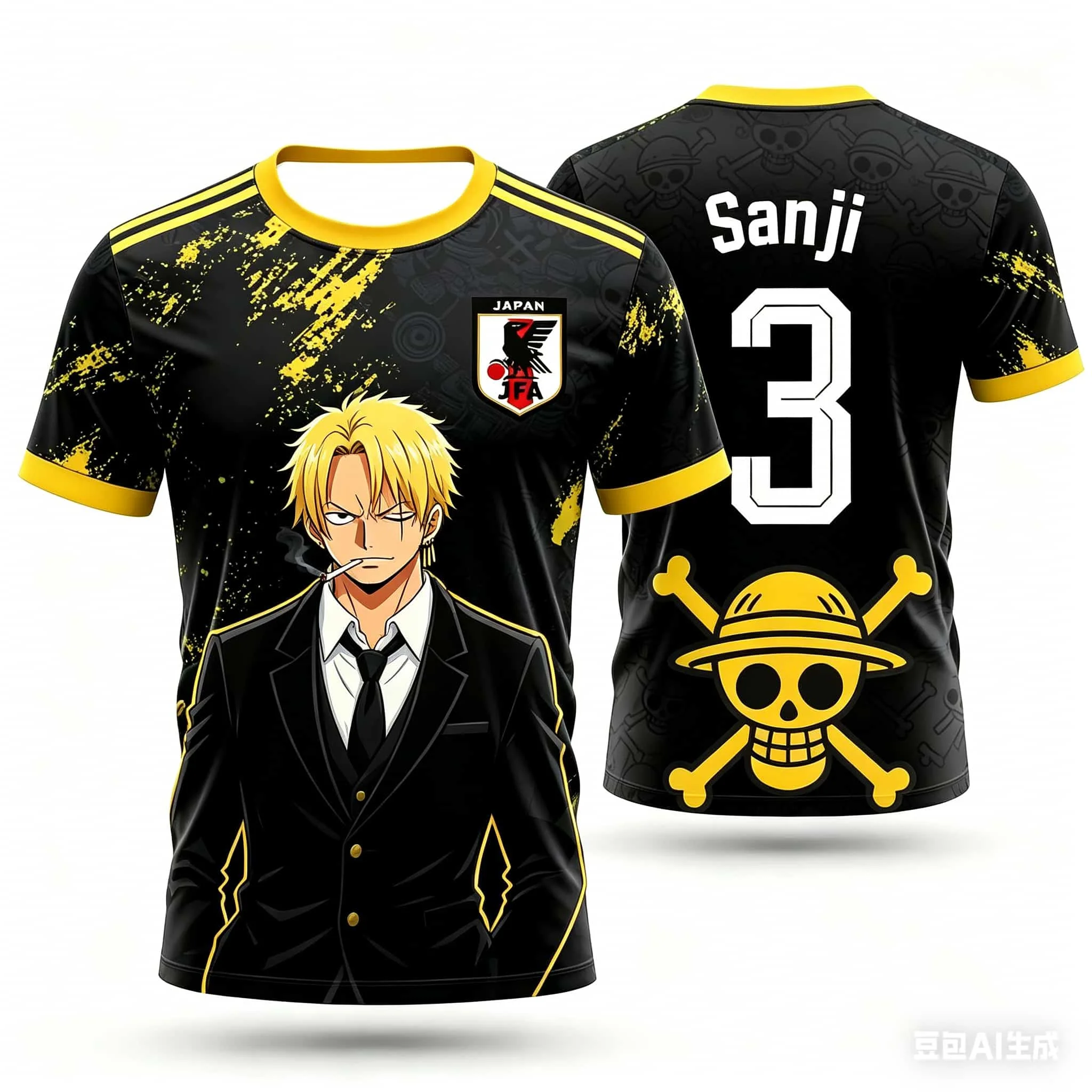 One Piece Cartoon Doppelseitig Bedrucktes Fußballtrikot Unisex Schnelltrocknend Atmungsaktiv Anime-Fan Kurzarm Sport T-Shirt für Kinder – Detail 4