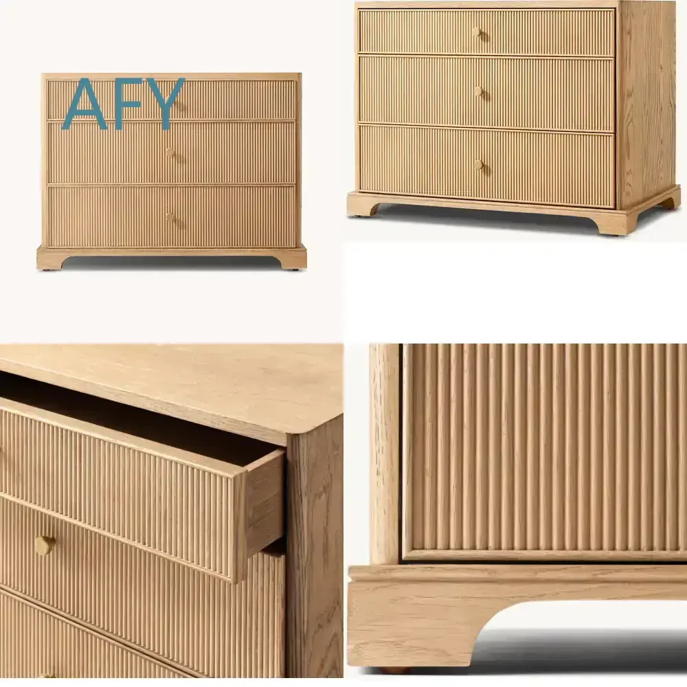 Modern American Style Vintage Solid Wood Nightstand for Genevieve Model Reeded Closed Bedroom Furniture for Zhejiang Made