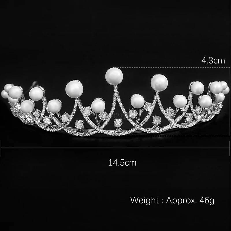 * Tiara de perlas para chicas estacionadas, accesorios para el cabello de novia para boda, Tiaras y coronas de Reina, adorno para tarta, joyería, regalo de cumpleaños