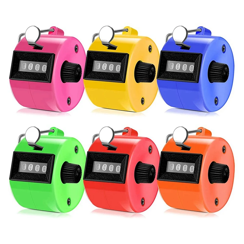 6 PCS Hand Counter 4 Digit Mechanical Palm Click Counter Assorted Color Hand Hold Counter Clicker With Metal Finger Ring