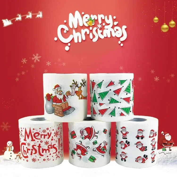 5Pcs New Year Christmas Toilet Roll Paper Xmas Decor Santa Claus Bathroom Roll Paper Christmas Tissue Roll Home  Supplies Xmas