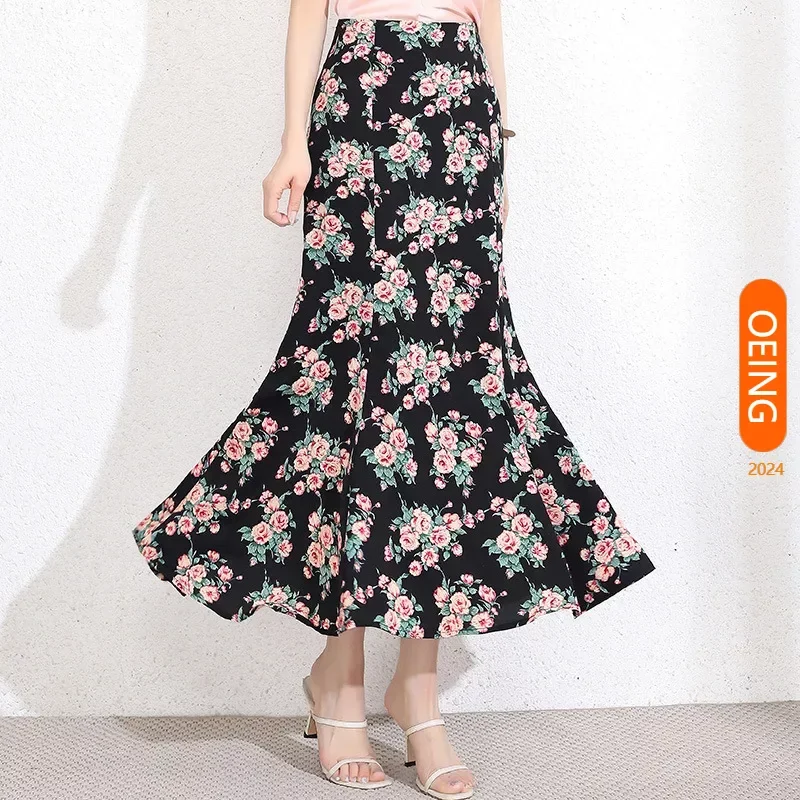 

Women High Waisted Long Floral Skirt 2024 Summer Spring Elegant Chic Slim Fit Casual Bodycon Trumpet / Mermaid Skirts M-4XL 2319