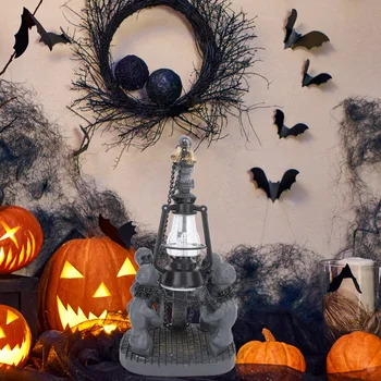 ZK40 أربعة الجماجم LED أضواء زخرفة هالوين الراتنج الديكور المدمجة الرائعة الجمجمة مصباح تمثال لسطح المكتب