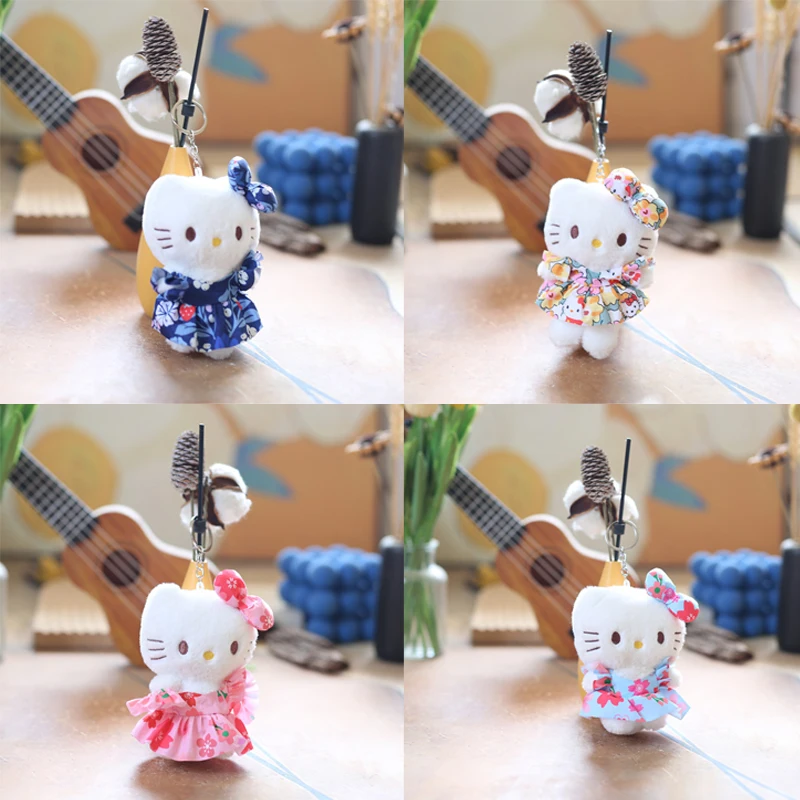 Kawaii Sanrio Keychain Flower Skirt Hello Kitty Plush Keyring Backpack Pendant Jewelry Birthday Gift For Woman Girls