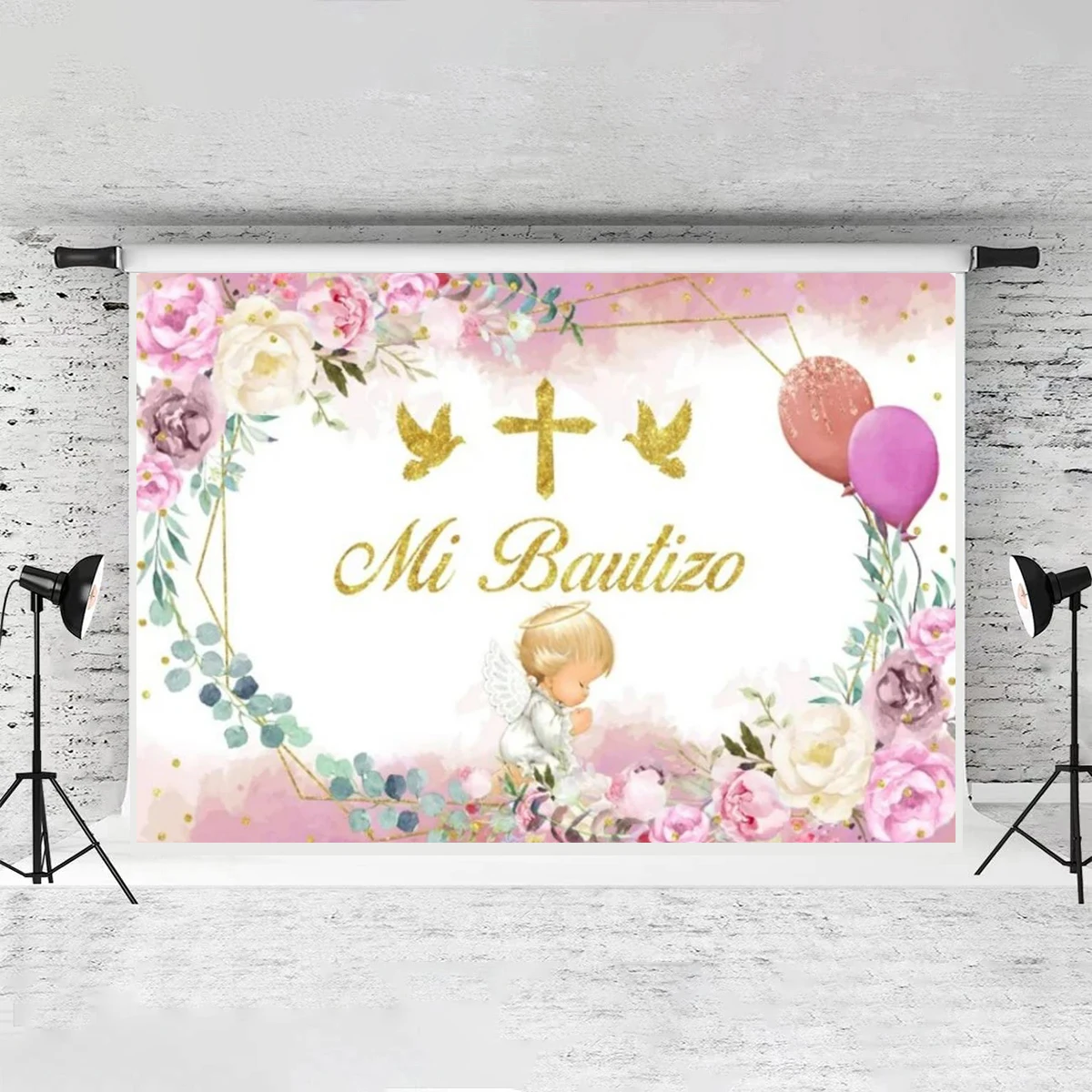 Mi Bautizo Party Decoration Pink White Balloon Garland Kit Backdrop First Communion Confirmation Christening Baptism Party