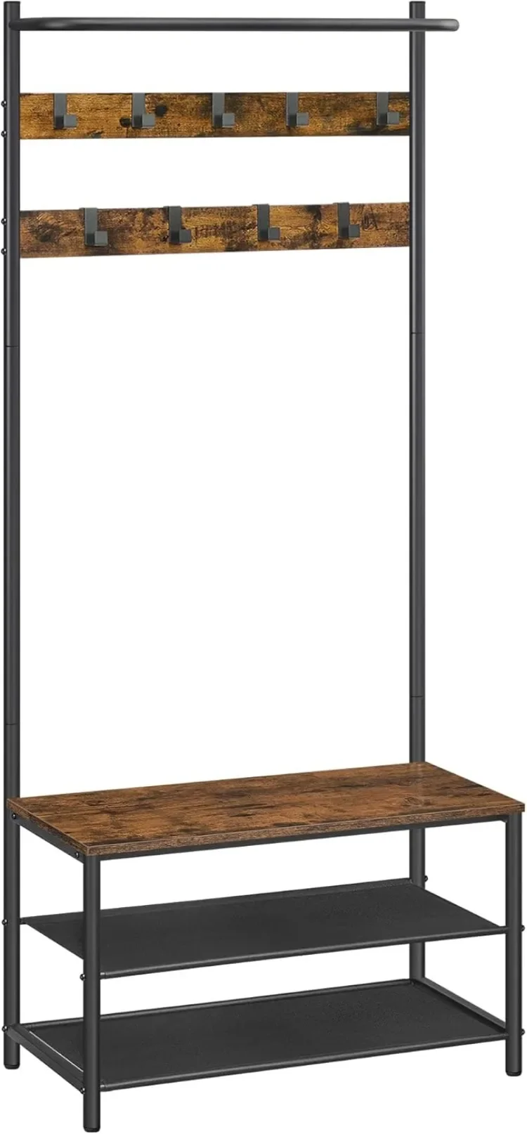 

Good Hall Tree with Bench and Shoe Storage, Entryway Bench with Coat Rack Stand and Shoe Rack, 9 Movable HooksTop Bar, Fabric Sh