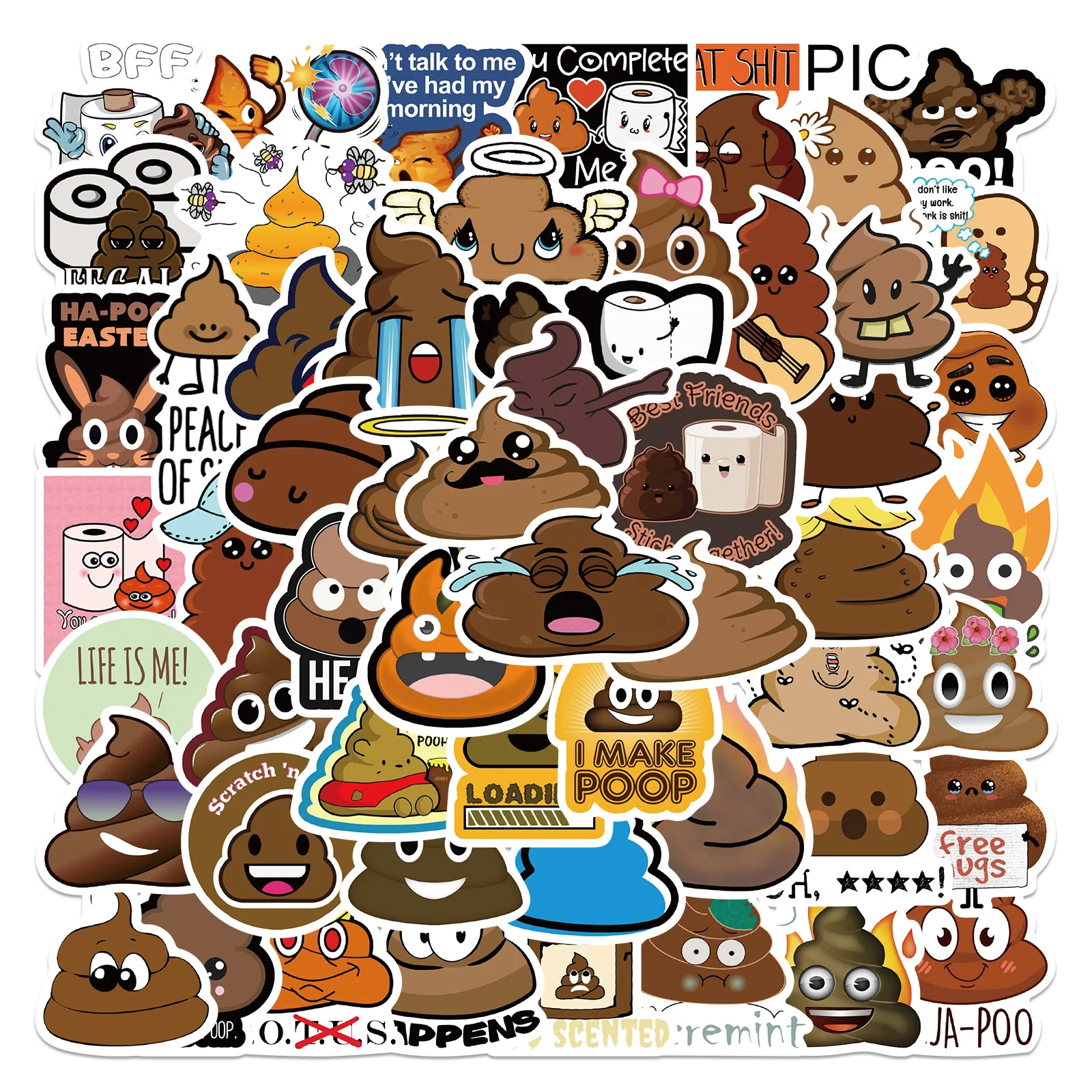 60Pcs Funny Poop Emoticons Sticker Poop Meme DIY Stickers Scrapbooking Phone Luggage Skateboard Waterproof Decals