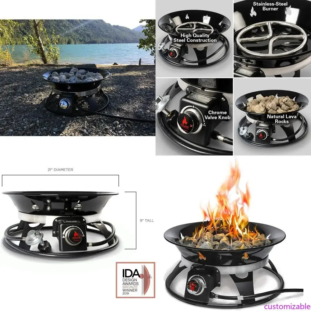 

Портативная пропановая печь для костра от Outland Living, диаметр 21 дюйм, тепловая мощность 58 000 BTU, в комплекте крышка и сумка для переноски, бездымная, для использования на открытом воздухе.