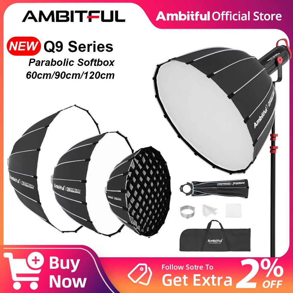

AMBITFUL Q9 Series 60cm 90cm 120cm 150cm Deep Quick Set-up Softbox Bowens Mount Parabolic Softbox for Godox