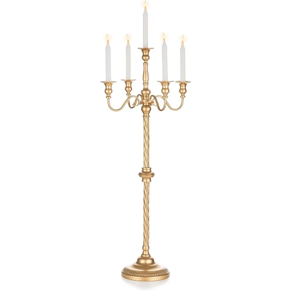 Sziqiqi Gold Floor Candelabra Candle Holder for Centerpiece - Tall 5 Arm Candlesticks Holders Metal Taper Candle Holder