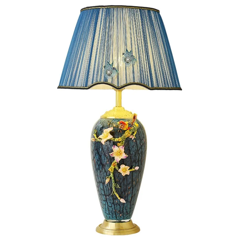 All-copper new Chinese enamel color table lamp, American retro bedside lamp in the bedroom, European high-end luxury