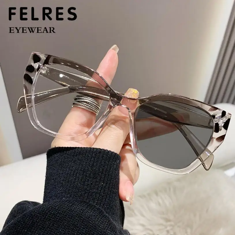 Designer Cat Eye Photochromic Reading Glasses For Women Luxury Double Color Presbyopia Eyewear Outdoor Color Changing Eyewear