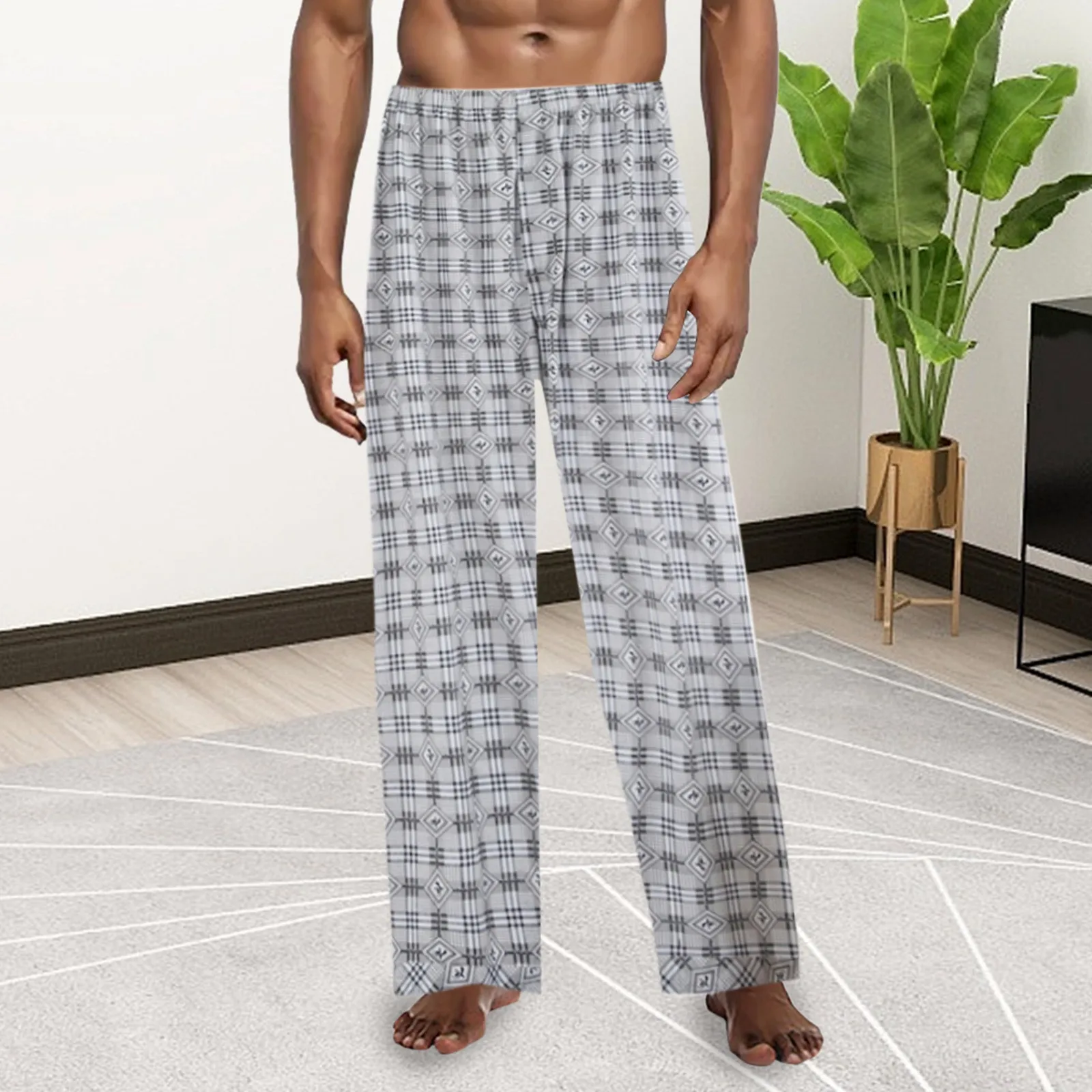 Men's Pajama Pants Plaid Pants Lightweight Mid Waist Sleep Pant With Big Pockets Men's Twill Pants