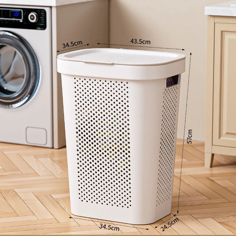 

Waterproof PP Laundry Basket with Lid, Large Bathroom Storage Hamper, Anti-Mold Clothes Bin, Toilet Dirty Clothes Organizer