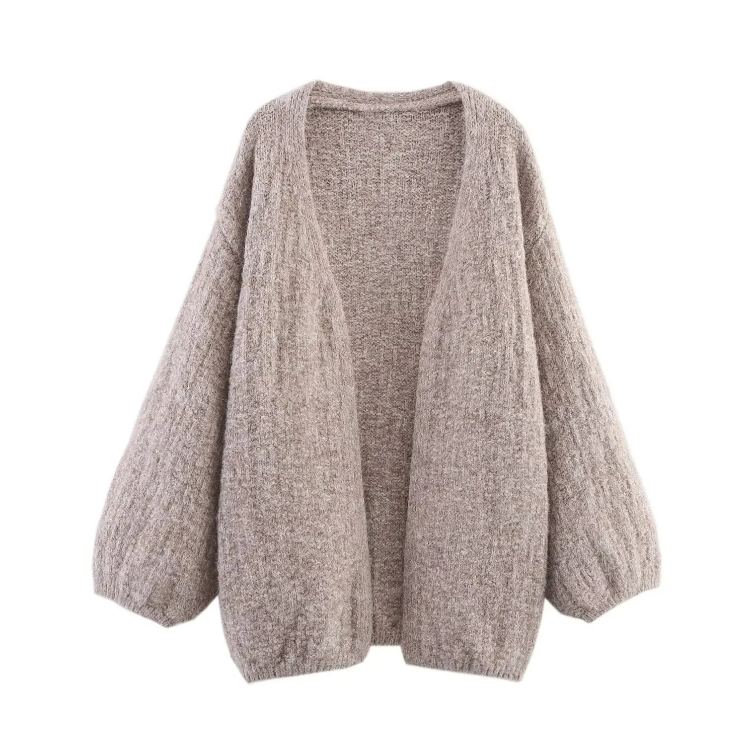 

2025 autumn new European and American style lazy temperament lantern sleeve open-plate mid-length cardigan jacket