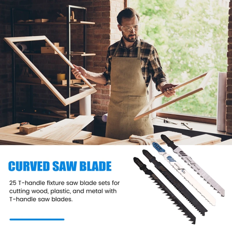 25 Pcs T Shank Jig Saw Blade Set, T-Shank Blades For Wood, Plastic And Metal Cutting