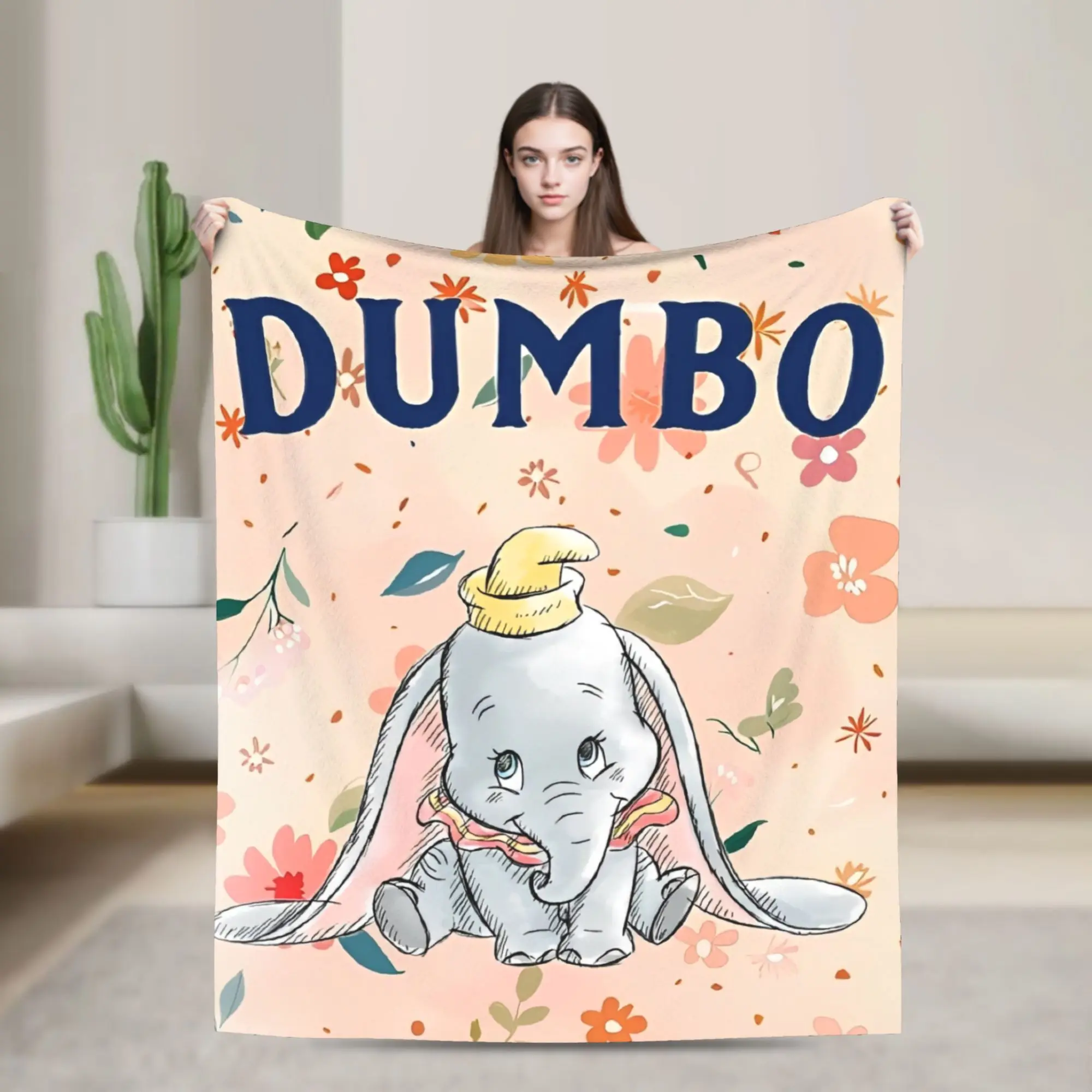 Dumbo Cartoon  Blankets Velvet Spring Autumn The Flying Elephant  Portable Warm Throw Blanket for Sofa Travel Plush Thin Quilt