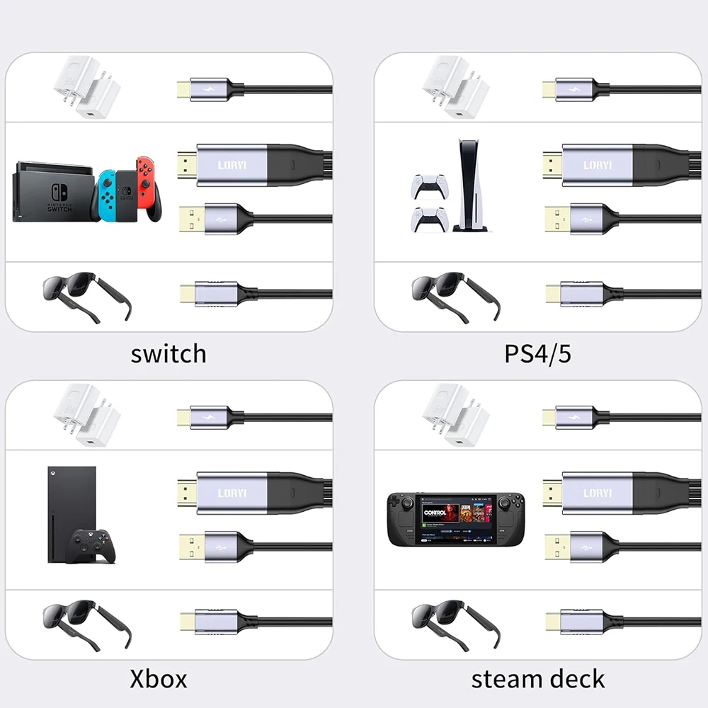 LORYI HDMI to USB C Cable 8.2Ft 4K 60Hz HDMI  to Type-C Adapter Thunderbolt 3 To HDMI For Portable Monitor MacBook Pro PS4 XBOX