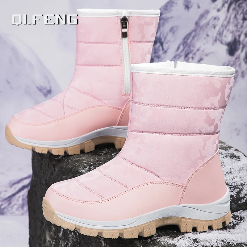 

Winter Plush Thick Sole Anti Slip Snow Boots Outdoor Sports Mountaineering Shoes Casual Large Fashion High Top Women's Shoes