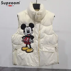 Disney New Arrival Brand Clothing Top Fashion Mickey Mouse Embroidery Loose Cardigan Winter Coat Casual Cotton-padded Jacket