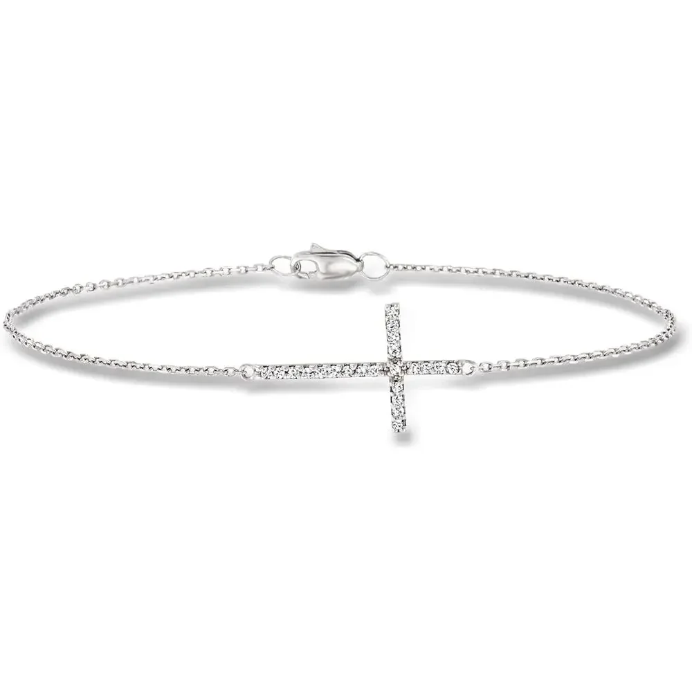 

Ross-Simons Diamond Sideways Cross Bracelet in 14kt White Gold