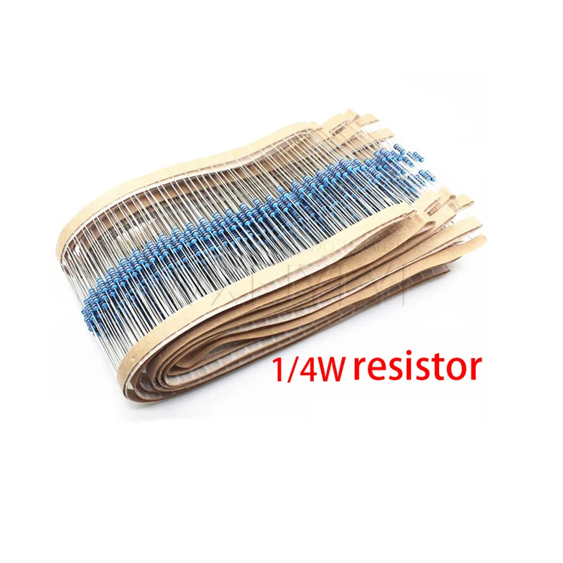 100pcs 1/4W 1R~22M 1% Metal film resistor 100R 220R 1K 1.5K 2.2K  4.7K 10K 22K 47K 100K 100 220 1K5 2K2  4K7 1M ohm resistance